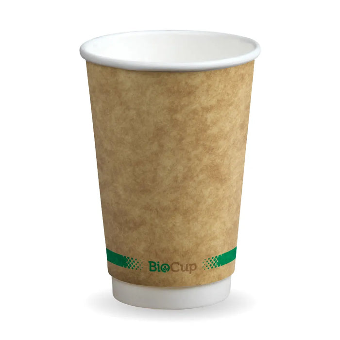 460ml / 16oz (90mm) Kraft Green Stripe Double Wall BioCup