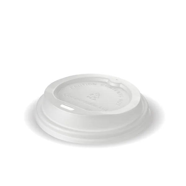 8oz White CPLA Coffee Cup Lids — Deliveroo Packaging