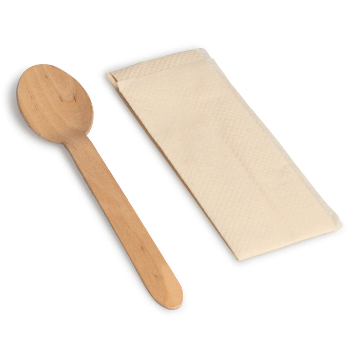 16cm Coated Wooden Spoon & Napkin Packs | FSC¬™ Certified