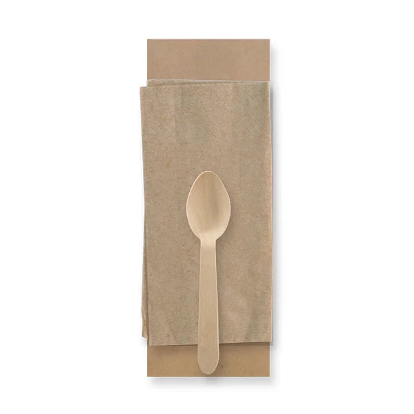 14cm Coated Wooden Teaspoon & Napkin Packs | FSC¬™ Certified