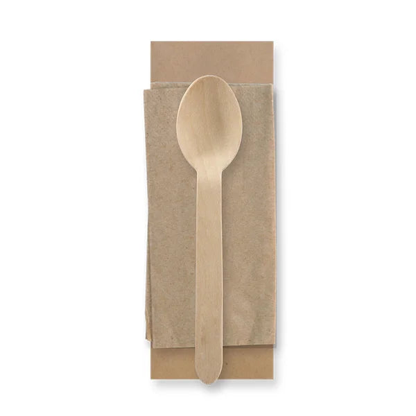 16cm Coated Wooden Spoon & Napkin Packs | FSC¬™ Certified